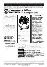 Предварительный просмотр 1 страницы Campbell Hausfeld MW2500 Series Operating Instructions & Parts List Manual
