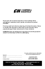 Preview for 2 page of Campbell Hausfeld TL053700AV Operating Instructions Manual