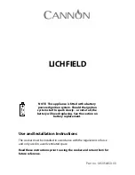 Cannon LICHFIELD 10501G Use And Installation Instructions preview