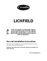 Cannon LICHFIELD Use And Installation Instructions preview