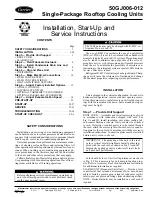 Предварительный просмотр 1 страницы Carrier 50GJ006 Installation, Start-Up And Service Instructions Manual