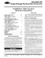 Preview for 1 page of Carrier 50HJQ004-007 Installation, Start-Up And Service Instructions Manual