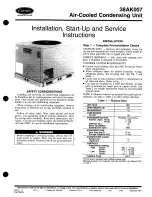 Preview for 1 page of Carrier AIR-COOLED CONDENSIGN UNIT 38AK007 Installation, Start-Up And Service Instructions Manual