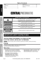 Preview for 2 page of Central Pneumatic 60801 Owner'S Manual & Safety Instructions