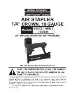 Central Pneumatic AIR STAPLER 1/4" CROWN, 18 GAUGE 97521 Set Up And Operating Instructions Manual preview