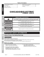 Preview for 2 page of Chicago Electric 61884 Owner'S Manual & Safety Instructions