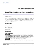 Preview for 1 page of Christie LW400 Replacement Instruction Sheet