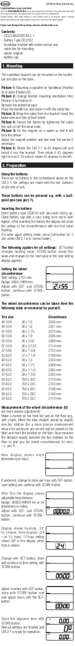 Preview for 5 page of CICLOSPORT CICLOMASTER CM 2.1 User Manual