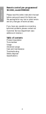 Preview for 2 page of Clas Ohlson BW6200 User Manual