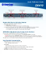 Предварительный просмотр 2 страницы Clear-Com DX410 Quick Reference Manual