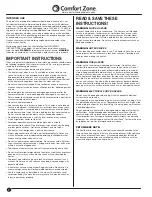 Preview for 2 page of Comfort Zone CZFP20M Series Quick Start Manual