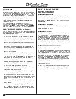 Preview for 2 page of Comfort Zone CZFP4 Series Quick Start Manual