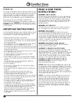 Preview for 2 page of Comfort Zone CZST181R Series Quick Start Manual