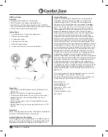 Preview for 2 page of ComfortZone CZ5USBAS Owner'S Manual