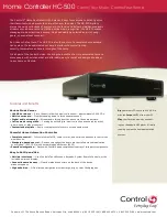 Предварительный просмотр 1 страницы Control 4 C4-HC500-E-B Technical Specifications