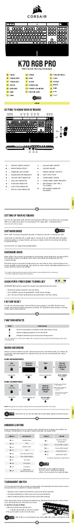 Corsair K70 RGB PRO Quick Start Manual preview