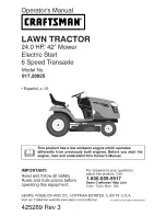 Craftsman 28925 - YT 4000 24 HP/42" Yard Tractor Operation Manual предпросмотр