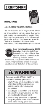Preview for 1 page of Craftsman 57999 Quick Start Manual