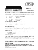 Preview for 1 page of Creek Audio Classic Tuner Instruction Manual