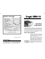 Предварительный просмотр 1 страницы Creek Audio OBH-15 Operating Instructions