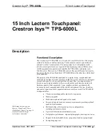 Preview for 5 page of Crestron Crestron Isys TPS 6000L Operation Manual