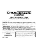 Предварительный просмотр 1 страницы CrimeStopper CS-870RKE Installation And Operating Instructions Manual