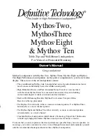 Preview for 1 page of Definitive Technology Mythos Eight Ower'S Manual