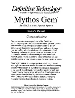 Предварительный просмотр 1 страницы Definitive Technology Mythos Gem Owner'S Manual