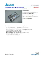 Предварительный просмотр 1 страницы Delta Electronics 10GBASE-SR SFP+ Optical Transceiver LCP-10G3A4EDR Specification Sheet