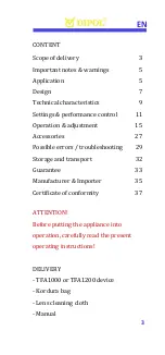 Предварительный просмотр 3 страницы Dipol TFA1000 Manual