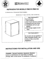 Dometic RM2191 Instructions For Installation And Use Manual preview