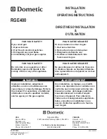 Preview for 1 page of Dometic Servel RGE400 Installation & Operating Instructions Manual