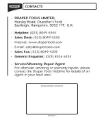 Preview for 20 page of Draper DSH1250 Instructions Manual