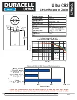 Duracell Lithium/Manganese Dioxide Ultra CR2 Specification Sheet preview