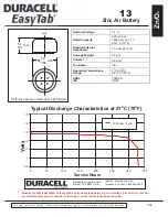 Предварительный просмотр 1 страницы Duracell Zinc Air Battery 13 Specification Sheet