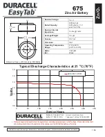 Duracell Zinc Air Battery 675 Specification Sheet preview