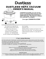 Dustless HEPA VACUUM Owner'S Manual preview