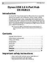 Preview for 2 page of Dynex DX-HUB23 - 4 Port USB 2.0 Hub User Manual