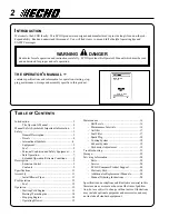 Preview for 2 page of Echo 1E PB-24LN Operator'S Manual