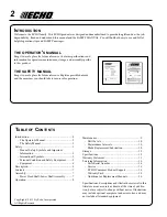 Предварительный просмотр 2 страницы Echo 99944200475 Operator'S Manual