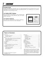 Предварительный просмотр 2 страницы Echo 99944200595 Operator'S Manual