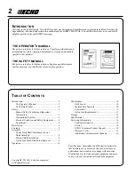 Предварительный просмотр 2 страницы Echo 99944200615 Operator'S Manual