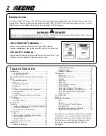 Preview for 2 page of Echo POWER PRUNER PPF-2100 TYPE 1/1E Operator'S Manual