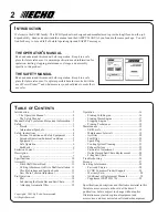 Preview for 2 page of Echo PPT-260 - 03-03 1 Operator'S Manual