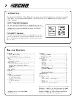 Preview for 2 page of Echo SRM-210 - 12-03 SERIAL NUMBER... Operator'S Manual