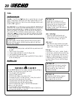 Preview for 20 page of Echo SRM-2100 - PARTS CATALOG SERIAL NUMBER 001001 THRU 159490 Operator'S Manual