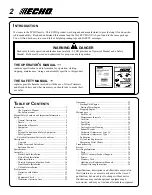 Предварительный просмотр 2 страницы Echo SRM-2110 - PARTS CATALOG SERIAL NUMBER... Operator'S Manual