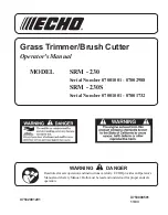 Echo SRM-230 - 11-03 SERIAL NUMBER... Operator'S Manual preview