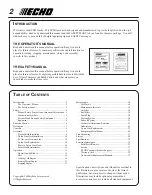 Preview for 2 page of Echo SRM-230 - 12-08 Operator'S Manual