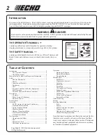 Предварительный просмотр 2 страницы Echo SRM-2400 TYPE 1E - 04-98 Operator'S Manual